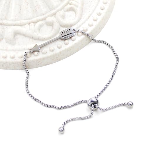 Image of Forged Stainless Steel Arrow Charm Slider Adjustable Bracelet, Men for Women Valentine's Day Birthday Gift for Lover