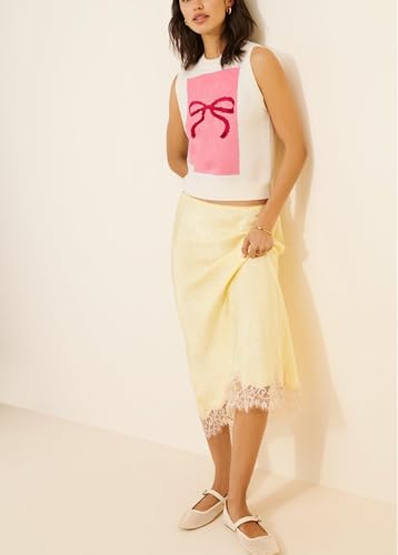 Image of Women Graphic Sweater Vest Y2k Sleeveless Lobster Pullover Top Crew Neck Lightweight Fall Knit Tank Top (Bow Pink,L)