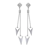  Jewelco Europa Pendientes colgantes de lanzas romanas de circonita cúbica brillante redonda blanca de plata de ley chapada en rodio para mujer