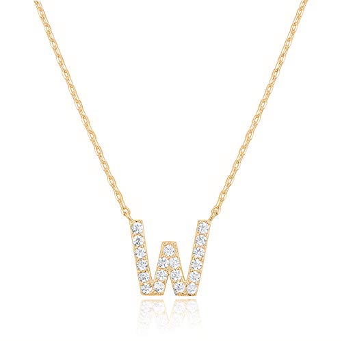 PAVOI 14K Yellow Gold Plated Cubic Zirconia Initial Necklace | Letter Necklaces for Women | W Initial
