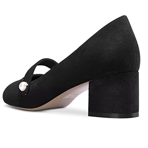 NobleOnly Women Close Round Toe Mid Chunky Block Heel Mary Jane Pumps Cute Dress Office Party Shoes 2.0 Inches Heels3