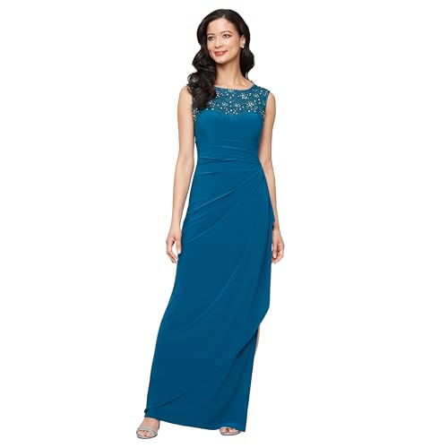 Image of Alex Evenings Women's Long Column Dress with Sweetheart Illusion Neckline