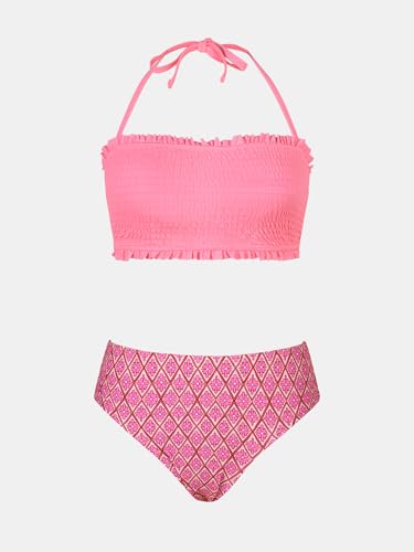 CUPSHE Damen Umstandsbadeanzug Bikini Set Neckholder Gesmokte Bandeau Volants Low Waist Bikini Einteilige Umstandsbademode Swimsuit Pfirsichrosa S