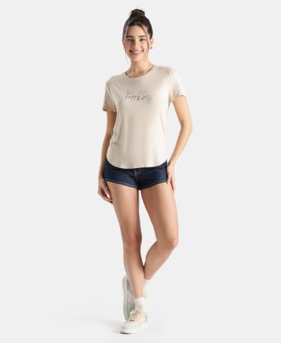 Image of Jockey IW31 Women Micro Modal Fiber Elastane Stretch Relaxed Fit Graphic Print Round Neck Half Sleeve T-Shirt with Curved Hem Styling (Prints May Vary)