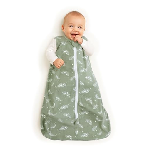 Image of Owlivia Baby Organic Cotton 0.5 TOG Wearable Blanket-Light Sleeping Bag with 2-Way Zipper, Boys Girls Swaddle Transition Sleep Sack(0.5 TOG Feather Green, 12-18 Months)