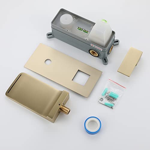 SJQKA Unterputz Waschtischarmatur wasserhahn wandmontage gebürstetes Gold,wasserhahn bad wasserfall,Messing (gebürstetes Gold)