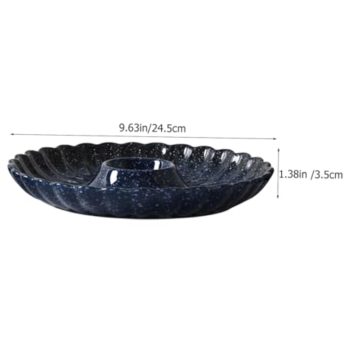 Plato de cerámica redondo con compartimento para salsa miniatura 2
