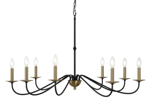 JONATHAN Y Wicklow 8-Light Farmhouse Chandelier 40", Brass Gold/Black