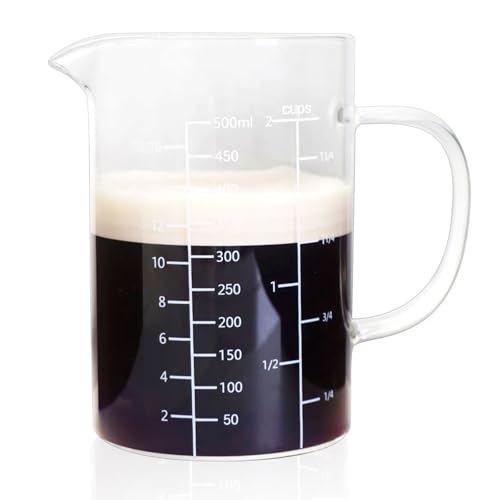 Vaso medidor de vidrio transparente 500 ml con asa miniatura 1