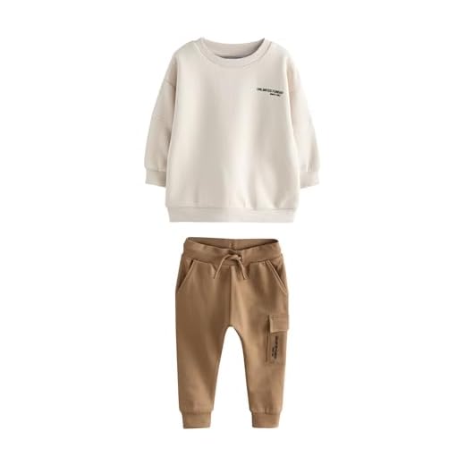 NEXT Garçon Ensemble pantalon de jogging militaire et sweat Ecru Off White 6 Ans-7 Ans