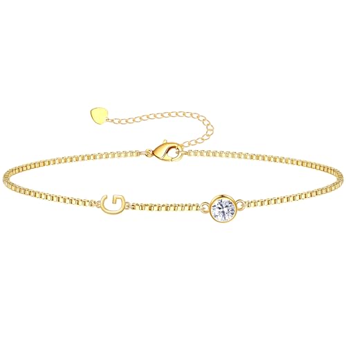 Image of Birthstone Bracelets for Women, Initial Bracelet Teen Stocking Stuffers Birthday Gifts for Teen Girls Initial Bracelet Trendy Letter A-Z Dainty Bracelet 21st 30th Mom Birthday Gift Birthstone Jewelry