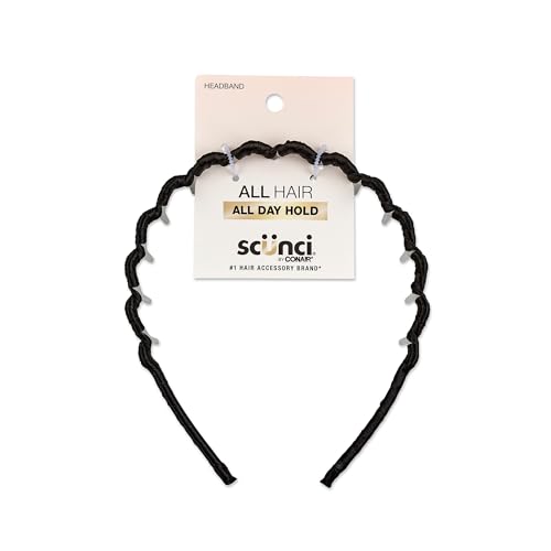 Scünci by Conair Effortless Beauty Zig Zag Headband, No-Slip Hairband for Women and Men, Classic Black, 1 Count, 3806406A024