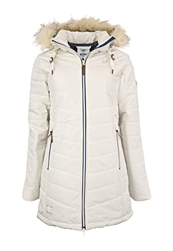 MADSea Damen Steppmantel 6119* warmgefüttert abnehmbare flauschige Kapuze, Beige, 38