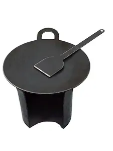 Beauty Tool Iron Big Size Miniature Box Stove with Dosa Tawa | Plam Size Iron Kitchen Set (Stove(8L x8w x 7h) Dosa Tawa Size 14L X 12w, with Karandi (13L X 4w) CM |Pack of 1 | (3 Pcs)