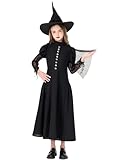 LETIME Witch Costume for Girls Halloween Kids Black Wicked Witch Costume Dress up Outfit with Hat for Teens Trick-or-Treat & Party