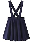 Noomelfish Girls Suspender Skater Skirt Stretchy Cotton Flared Overall Dress, Navy Blue, Size 9-10 Years