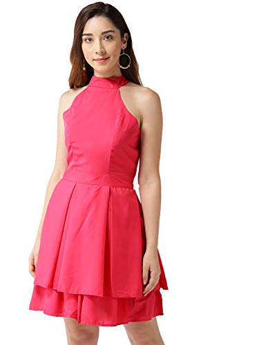 Image of Sera Women's Black Polyester Fit and Flare Pleated Midi Backless Dress