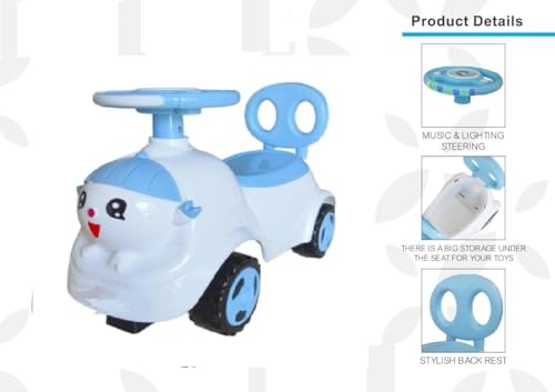 Image of kidsROAR Push Ride On Car for Kids 1-5 Years | Baby Push Car with Music, 3D Lights & Backrest | Premium Ride On Toy Supports Up to 35kg (Cartoon, Blue)
