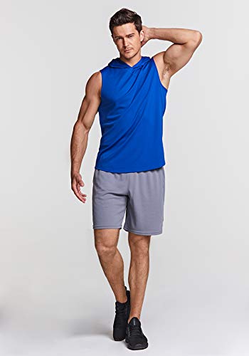 TSLA Men\'s Muscle Tank with Hoodie, Cool Dry Active Athletic Running Shirts, Lightweight Workout Gym Performance Top, 3pack Muscle Tanks Grey/Blue/White, Medium