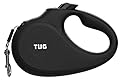 TUG 360° Tangle-Free, Heavy Duty Retractable Dog Lead for Up to 25 kg Dogs | 5 m Strong Nylon Tape/Ribbon | One-Handed Brake, Pause, Lock (Medium, Black)