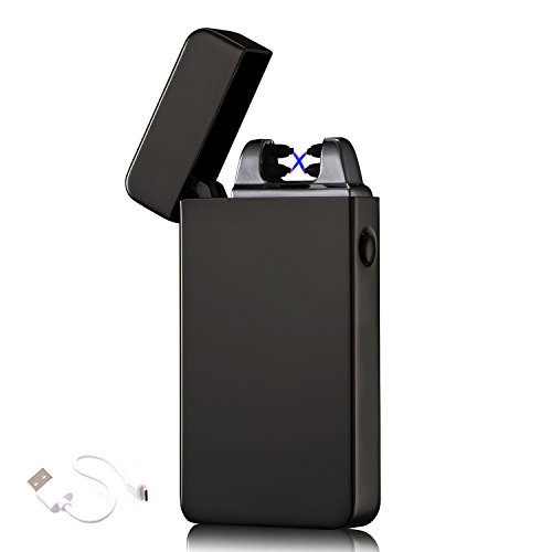 4Boss Premium USB Rechargeable Electronic Lighter Windproof, flameless, no Gas and Fluid Required, Energy-Saving Side Button Double arc Lighter. (Metallic Black)