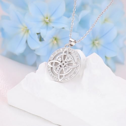 Celtic Knot Necklace S925 Sterling Silver Cubic Zirconia Trinity Love Knot Circle Pendant Nudo de Bruja Witches Knot Irish Jewelry Gifts for Women Mom Wife Her Birthday Christmas Anniversary3