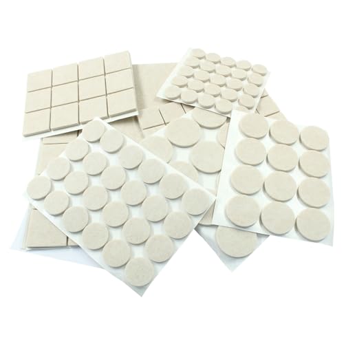 Almohadillas de fieltro para muebles de varios tamaños, 123 piezas, almohadillas de fieltro autoadhesivas para sillas, protector de suelo antiarañazos para patas de muebles, madera dura, beige