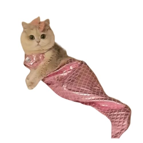 猫 マーメイド コスチューム 面白い かわいい 人魚姫 コスプレ 猫服 犬服 子猫服 ハロウィン 人魚姫変装 ペット服 着脱簡単 ins 人気 クリスマス 誕生日 撮影パーティー 変装用品 記念写真 (S,ピンク)