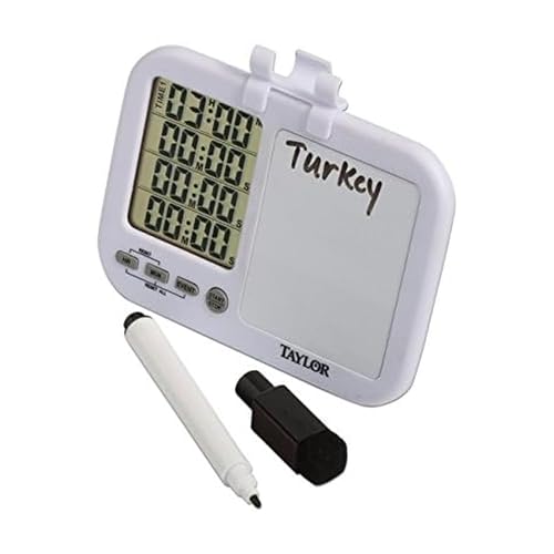 Taylor 5849 Four-Event Digital Timer with Whiteboard for School, Learning, Projects, and Kitchen Tasks, white