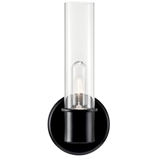Image of Kichler Aviv 1-Light Wall Sconce, Modern Light with Clear Glass in Black, for Bedroom, Laundry Room, Kitchen or Hallway (13 inch x 5.5 inch), 52653BK