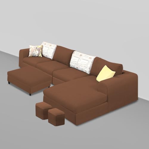 Image of Koza RHS 8 Seater L Shape Sofa Set with Center Table for Living Room (Brown Fabric) Premium Fabric Sofa