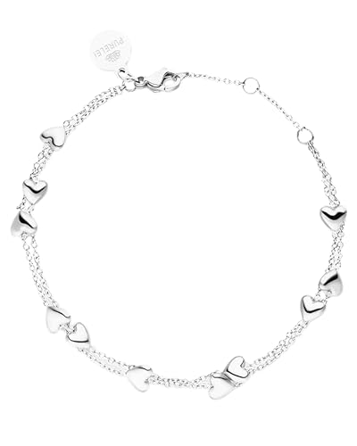 Purelei Alohi Heart Armband (Hellsilber) – Zweireihiges Herz Damen Armband – Aus hochwertigem, langlebigem Edelstahl… – Ansicht 1