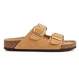 LE CÔTÉ CHIC | Sandalias Mujer Verano Planas | Talla 36 | Marrón | Doble Hebilla Ajustable Dorada | Suela de Corcho Memory Foam | Piel Sintética Muy Cómodas