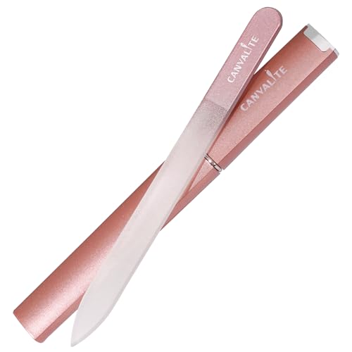Canvalite Glass Nail Files for Natural Nails Long Lasting Etch Glass Nail File with Hardcase Stocking Fillers Gifts for Women - Rose Gold