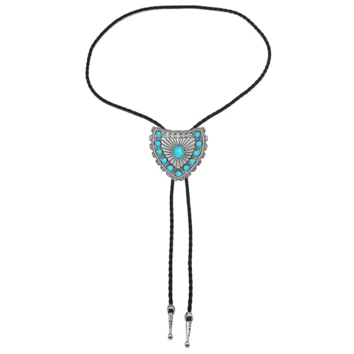 Image of AZORA Western Cowboy Bolo Tie Men Leather Necktie Leather Cord Turquoise Stone Bolo Ties for Men Women