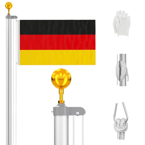ZMTECH Fahnenmast 6m Stabil für den Außenbereich, 600 cm Aluminium Garten Flaggenmast mit 2 Deutschland Flagge, Seil und Klammern für Feste, Garten, Haus, Wohn- und Geschäftszwecke, Silber ZMTECH Fahnenmast 6m Stabil für den Außenbereich, 600 cm Aluminium Garten Flaggenmast mit 2 Deutschland Flagge, Seil und Klammern für Feste, Garten, Haus, Wohn- und Geschäftszwecke, Silber