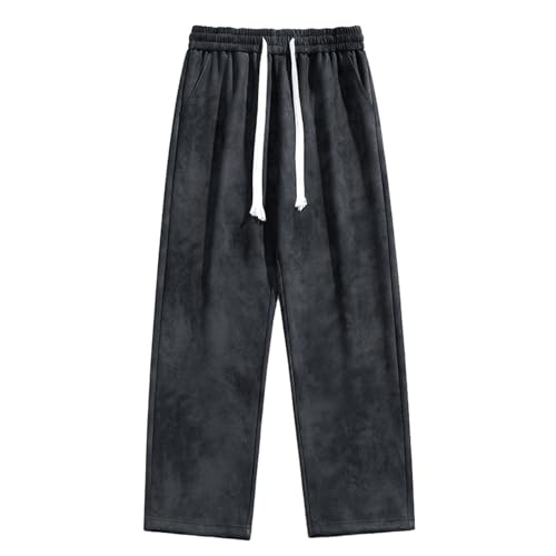Stylish Comfort Loose Fit Suede Pants Men, Casual Elastic Waist Drawstring Sweatpants with Pockets, Fall Comfort Trousers
