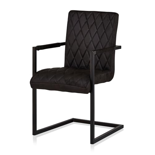 KHG Esszimmerstuhl mit Armlehnen Bezug aus Mikrofaser schwarz | Freischwinger in Wildleder Optik bis 110 kg - Küchenstuhl, Schwingstuhl,...