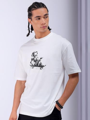 Image of The Indian Garage Co Men's Cotton Boxy Oversized Graphic Back Printed Round Neck Tshirt