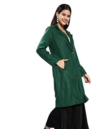 Image of Style Quotient Women Green Solid Trench Coat