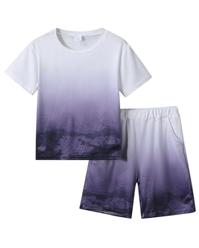 Image of Kid Toddler Baby Boys Clothes Tie-dye Palm Leaf Top 2Pcs Summer Shorts Set