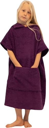 ALLEN & MATE 100% COTTON Kids Hooded Towel Poncho - 380 GSM, Safety Certified | Oversized Changing Robe for Boys & Girls (6-9 Years, Purple)