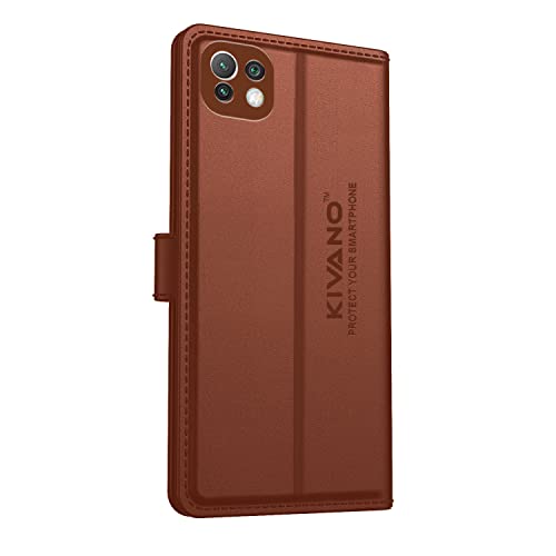 Image of KIVANO Compatible with Xiaomi Redmi 11 Lite NE 5G / Xiaomi Redmi 11 Lite /Xiaomi Redmi 11 Lite 5G Flip Cover | Leather Finish | Inside Pockets & Inbuilt Stand | Shockproof Wallet Style Brown
