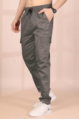Image of Men's Solid Cargo Jogger Pants with Elastic Waistband & Side Utility Pockets