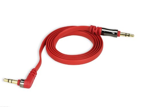 Cable de audio auxiliar 3.5mm plano 3 pies rojo/ gris oscuro miniatura 2