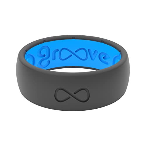 Groove Life Solid Deep Stone/Blue Ring - Breathable Silicone Wedding Rings for Men Lifetime Coverage Unique Design Comfort Fit Ring - Size 11