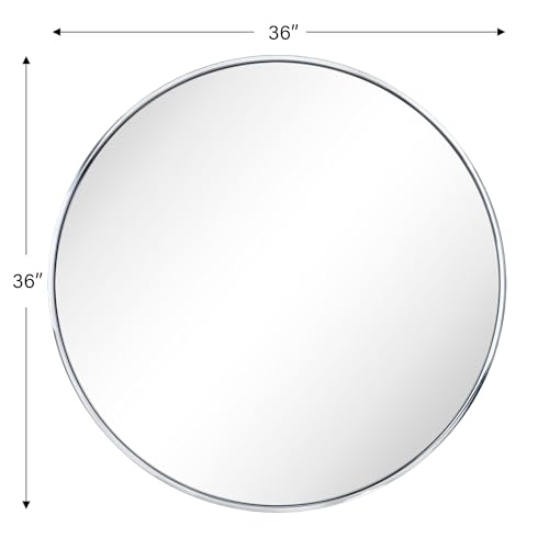 Image of TEHOME Round Chrome 36 inch, Polished Silver Circle Metal Frame Bathroom Round Mirror for for Vanity & Entrway