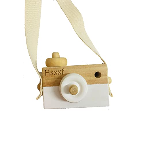 Wooden Mini Camera Toy, Hsxxf White Baby Kids Neck Hanging Photographed Props Camera Toy With Rope Cute Wood Camera Toys For Kid's Room Hanging Decoration (White), 3.5X1.4X2.9 Inch (Pack Of 1) #TOP2