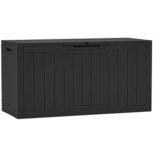 YITAHOME 80 Gallon Resin Deck Box, Outdoor Lockable Storage Box for Patio Furniture, Waterproof Patio Deck Box for Cushions, Pool Supplies, Sports Equipment and Garden Tools, Black by YITAHOME - Used condition - US$58.48