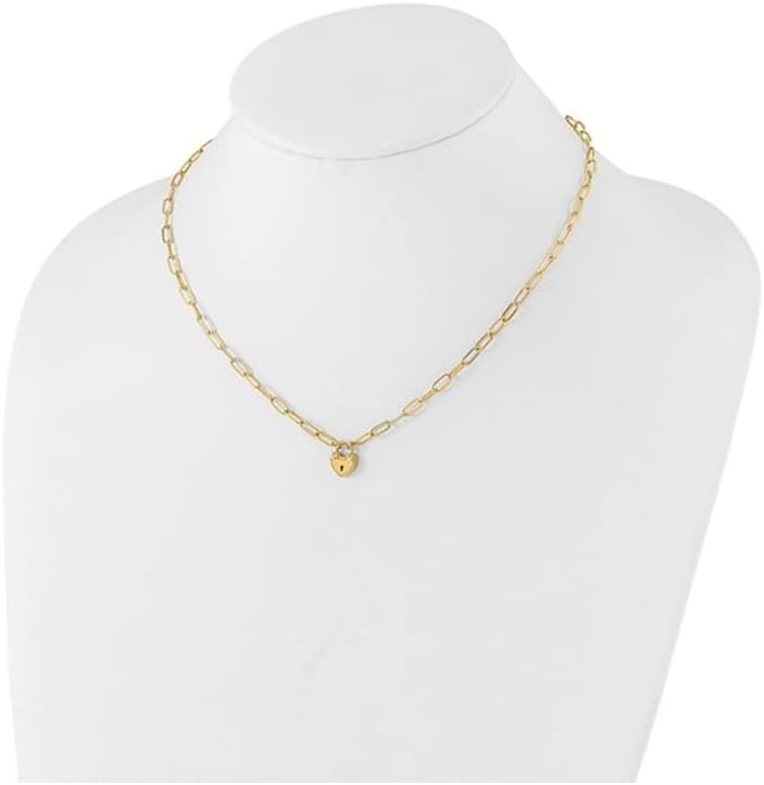 14K Yellow Gold Heart Lock Charm Pendant Necklace with Chain - Image 2